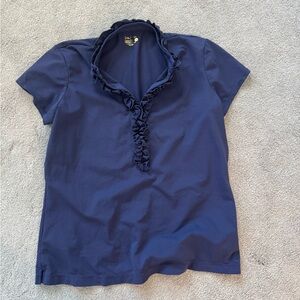 Lilly Pulitzer Navy Short-Sleeve Ruffle Polo Top